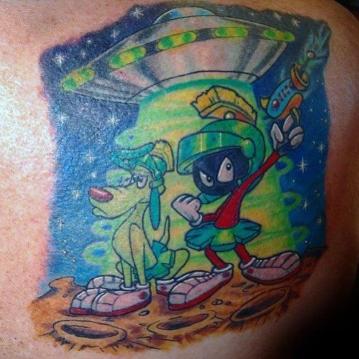 Mens Back Marvin The Martian With Dog K 9 Tattoo Designs