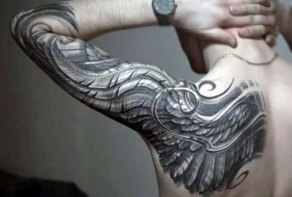 Mens Back Of Arm Angel Wing Tattoo
