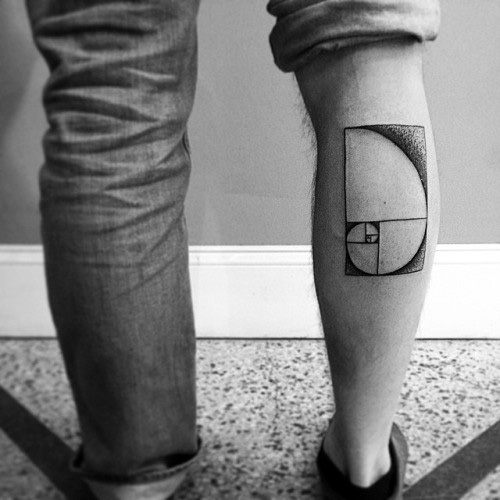 Mens Back Of Leg Calf Fibonacci Spiral Tattoo