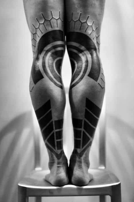 Mens Back Of Legs Abstract Blackwork Tattoos