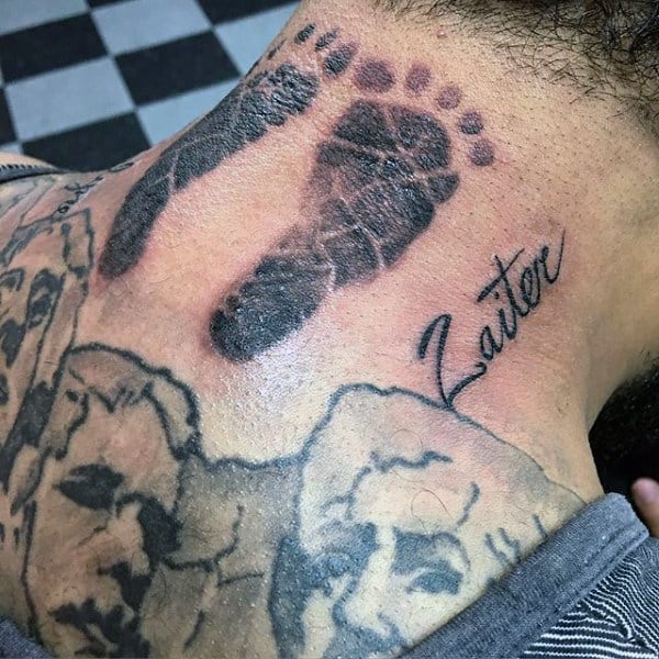 Mens Back Of Neck Footprint Tattoos