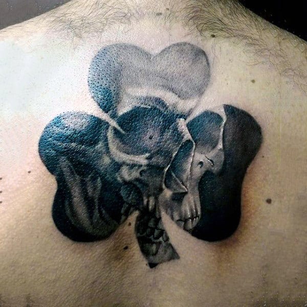 Mens Back Skull 3d Black Shamrock Tattoo