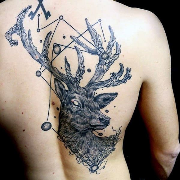 Mens Back Tattoos Of Abstract Deer Design