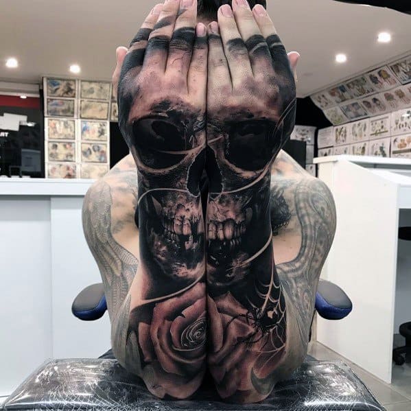 Mens Badass Skull Full Back Themed Tattoo Ideas
