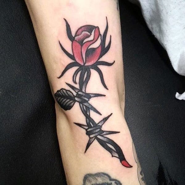Mens Barbed Wire Tattoos Designs Rose With Thorns