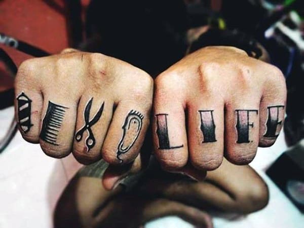 Mens Barber Life Scissor Finger Tattoos