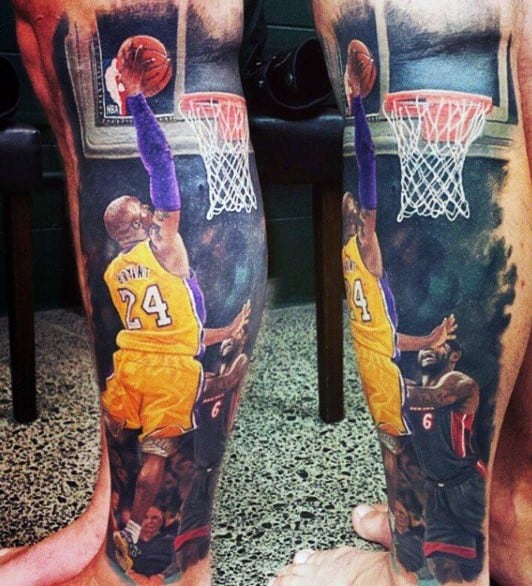 Lakers Men's Basketball Tattoos Ideas On Legs