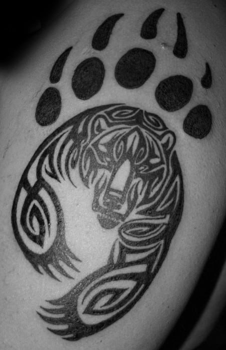 Mens Bear Claw Tattoo Ideas With Animal Tribal Design