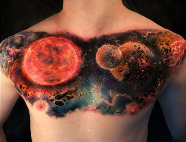 Mens Beautiful Universe Tattoo On Chest