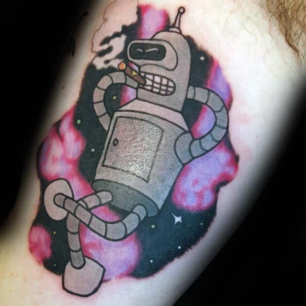 Mens Bender Floating In Outer Space Sky Inner Arm Bicep Tattoo