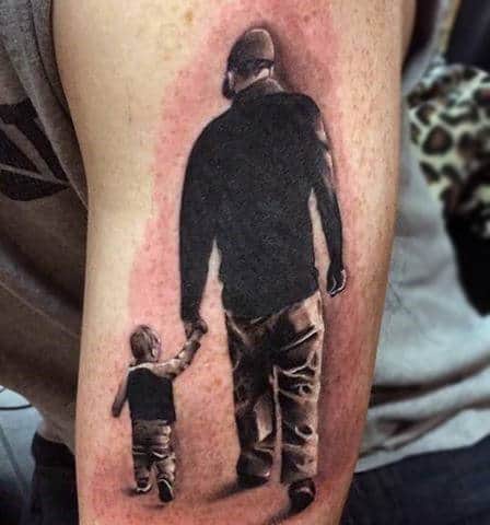 Mens Biceps Realistic Dad And Son Family Tattoo