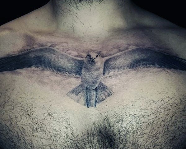 Men's Bird Tattoo Center Chest