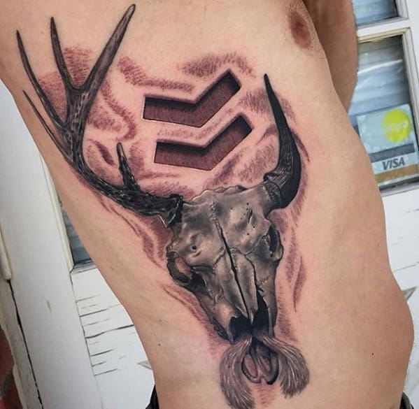 Mens Bison Sull 3d Rib Cage Side Animal Tattoo