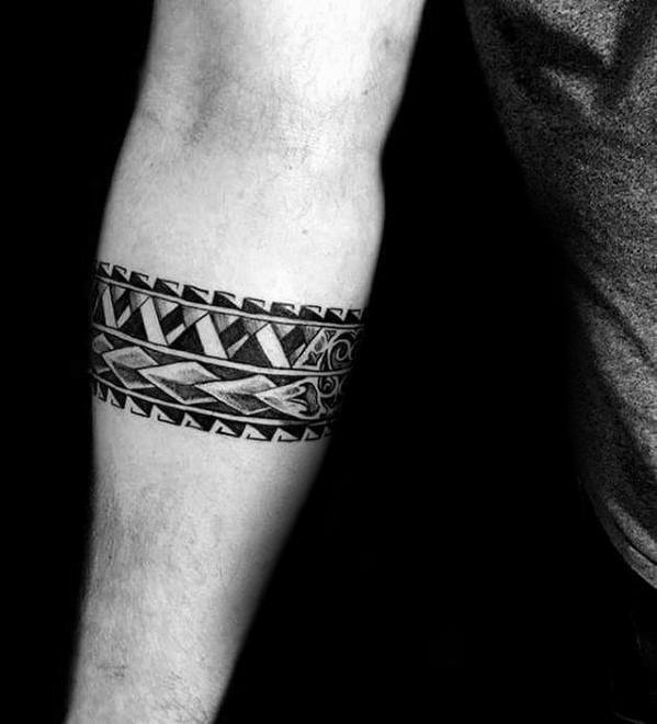 Mens Black And Grey Ink Tribal Armband Tattoo