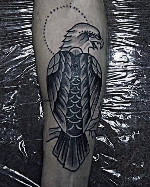 Mens Black And Grey Shaded Eagle Traditional Inner Forearm Tattoo