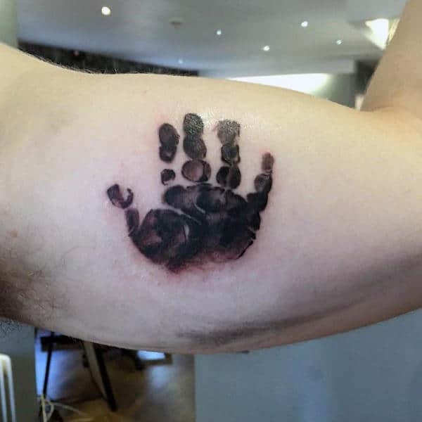 Mens Black Ink Handprint Inner Arm Bicep Tattoos