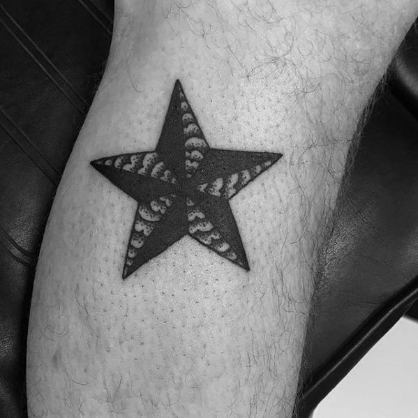 Mens Black Ink Nautical Star Simple Leg Tattoo