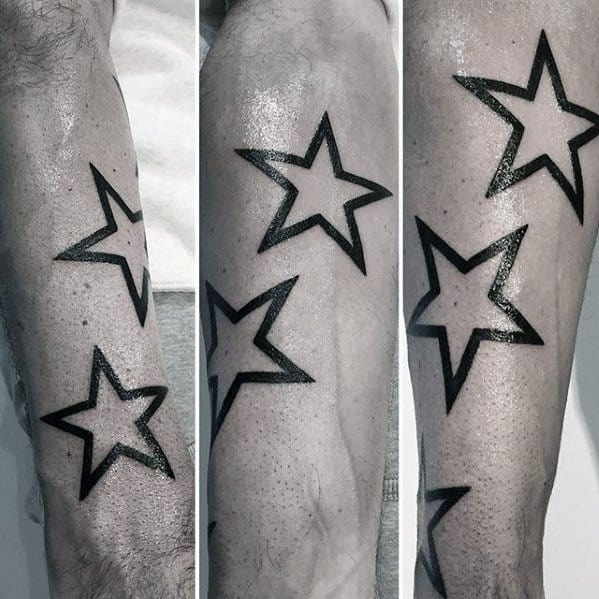 Mens Black Ink Outline Simple Star Forearm Tattoos