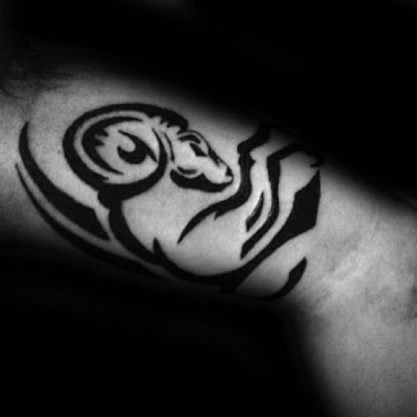 Mens Black Ink Ram Aries Wrist Tattoo Ideas