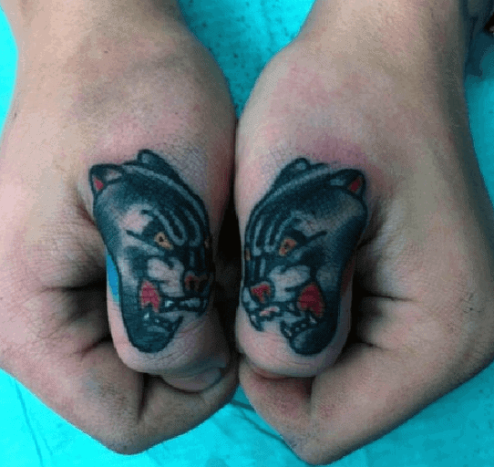 Mens Black Panther Tattoo On Fingers