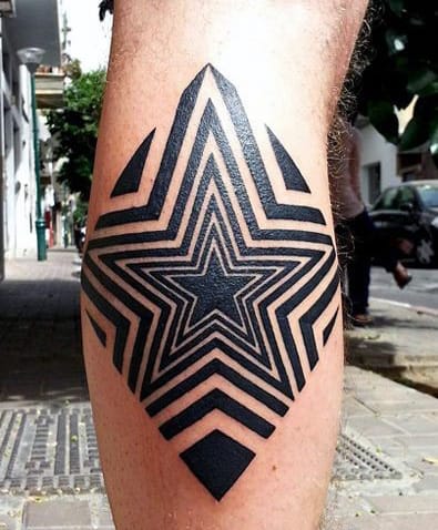 Men's Black Star Tattoo On Leg