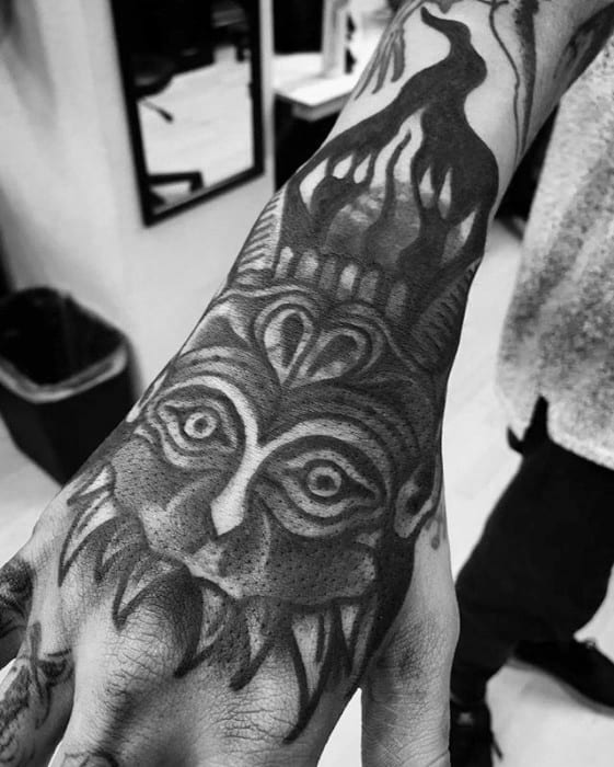 Mens Blast Over Demon Hand Tattoo Design Ideas
