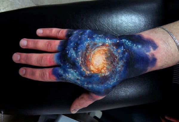Mens Blazing Universe Tattoo On Hands