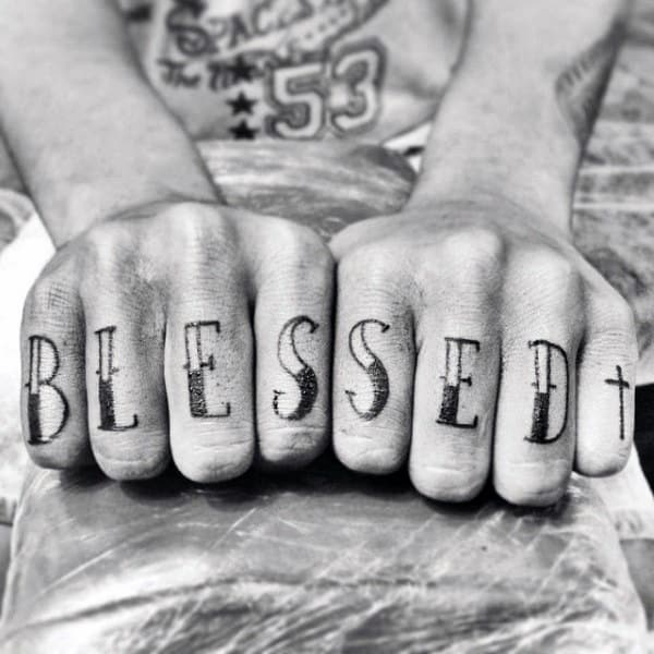 Mens Blessed Knuckle Tattoos With Old School Design