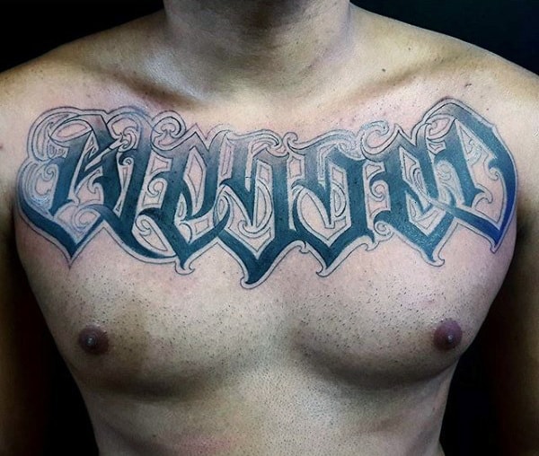 Mens Blessed Tattoo On Chest