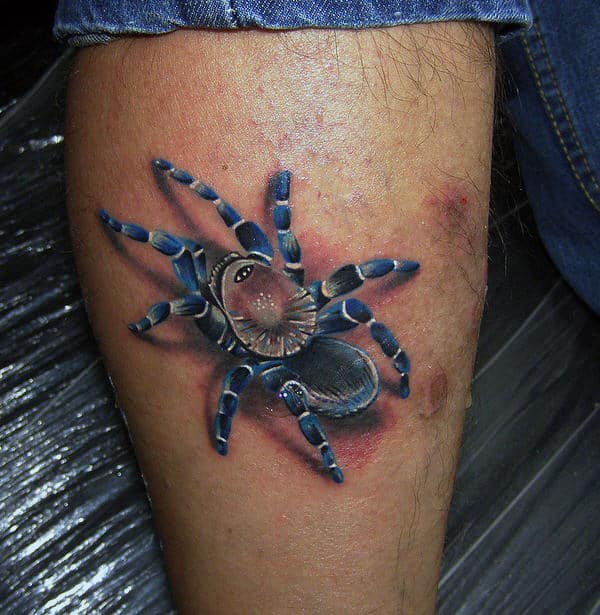 Mens Blue And White Tarantula Leg Tattoos