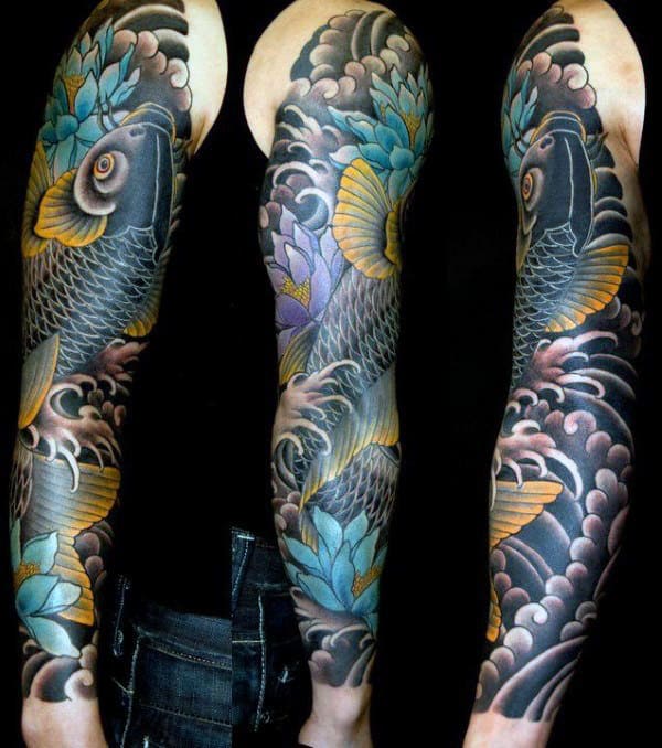 Men's Blue Koi Fish Tattoo