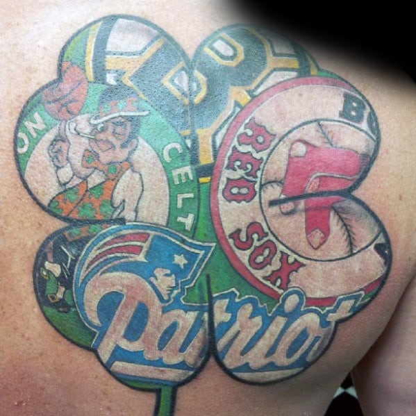 Mens Boston Red Sox Tattoo Ideas Four Leaf Clover On Back
