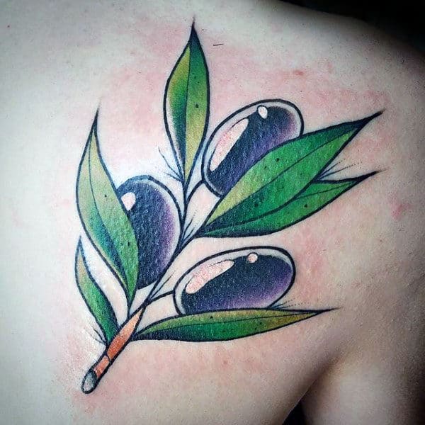 Mens Branch With Purple Olives Back Tattoo