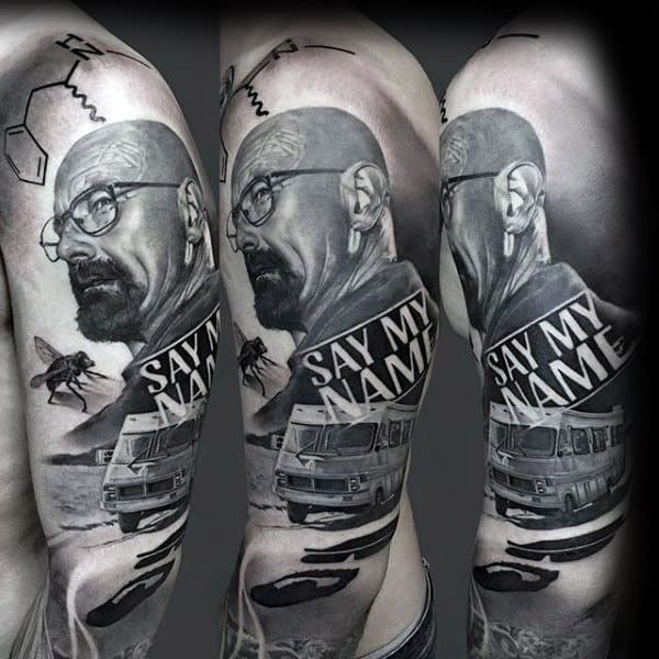 Mens Breaking Bad Themed Full Sleeve Tattoo Designs
