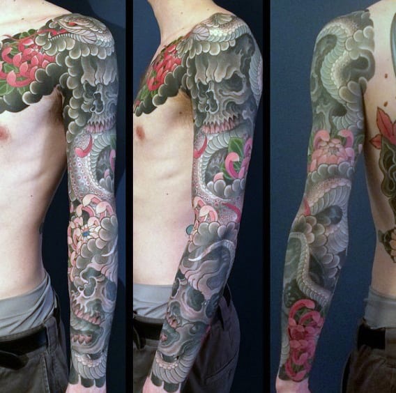 Mens Breathtaking Japanese Sleeve Tattoo