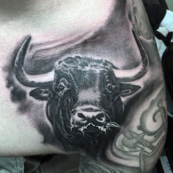 Men's Bull Tattoo On Shoulder