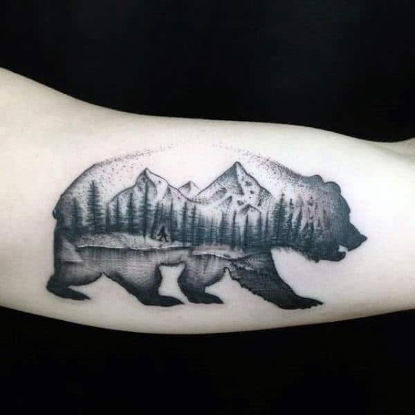 Mens California Bear Nature Woods Landscape Arm Tattoos