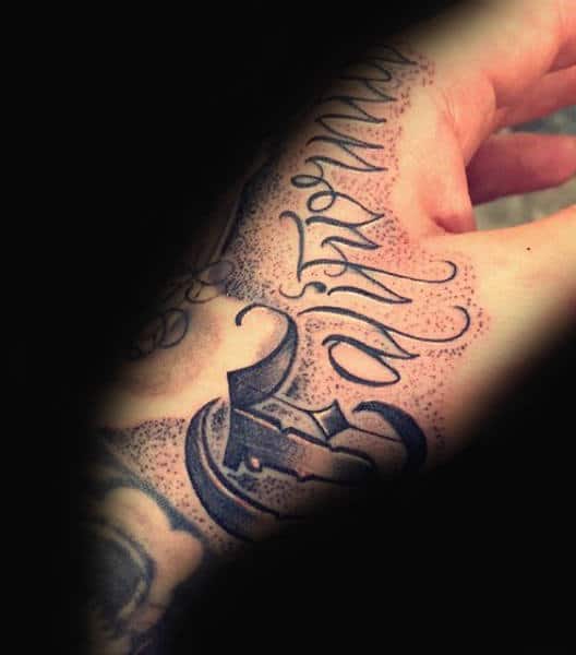 Mens California Hand Tattoo Lettering Design