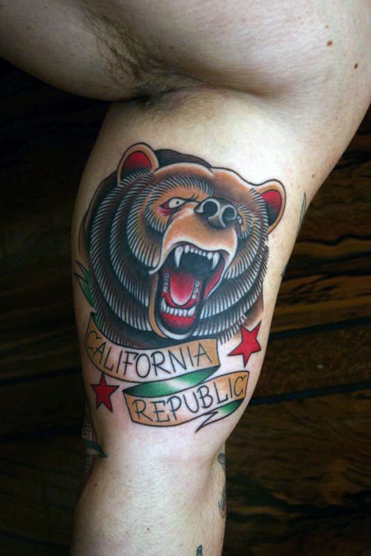 Mens California Republic Traditional Bear Inner Arm Bicep Tattoos