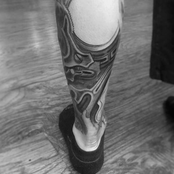 Mens Calves Grey Steampunk Tattoo