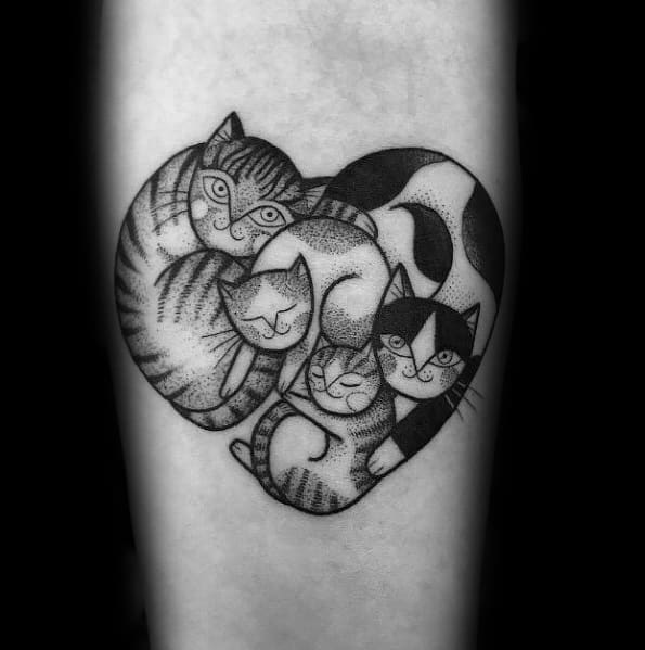 Mens Cat Heart Tattoo Designs