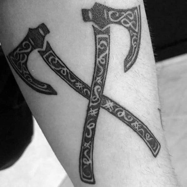 Mens Celtic Axe Small Badass Inner Forearm Tattoos
