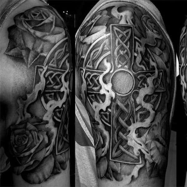Mens Celtic Cross Half Sleeve Tattoo