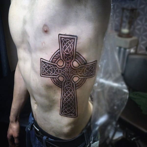 Mens Celtic Knot Cross Tattoos On Rib Cage Side