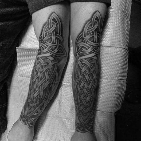 Mens Celtic Knot Design Lower Arm Sleeve Tattoos