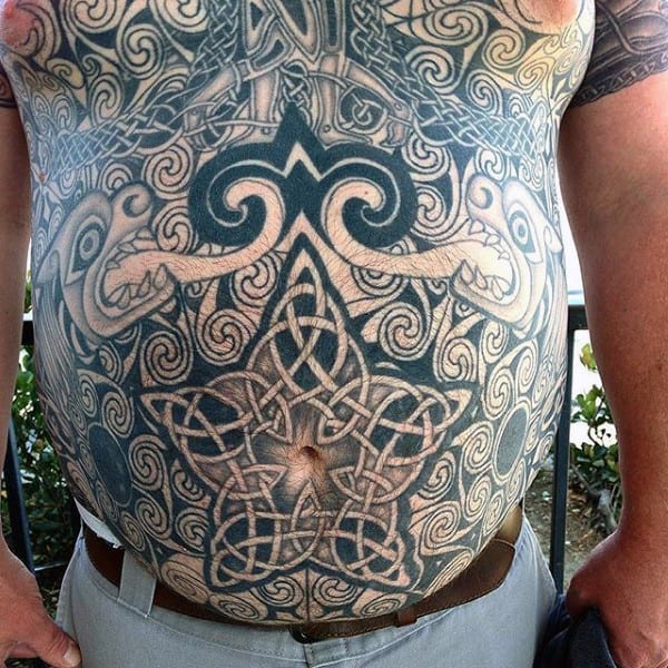 Mens Celtic Knot Star Stomach Tattoos