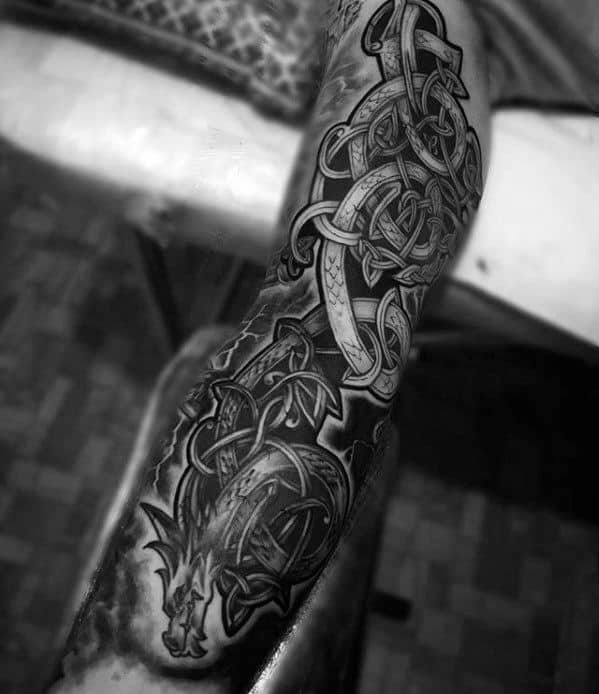 Mens Celtic Tribal Knot Dragon Forearm Tattoos