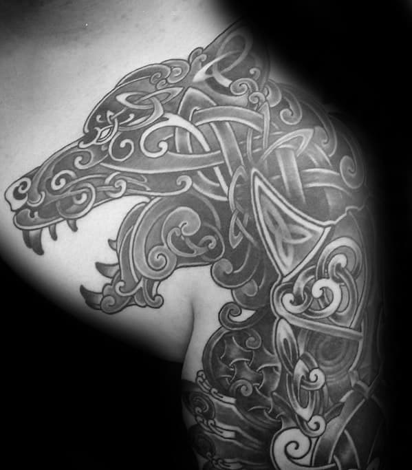 Mens Celtic Wolf Tattoo Design Inspiration