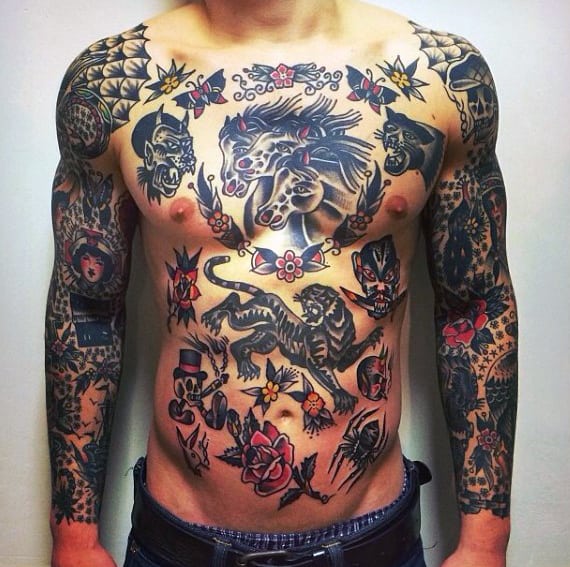Mens Chest Cool Traditional Tattoo Ideas