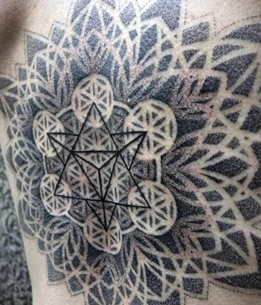 Mens Chest Flower Of Life Geometric Tattoo Ideas